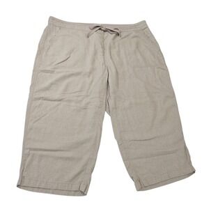 Per Se Womens Linen Blend Pants Size 1X Beige Wide‎ Leg Crop Pockets Capri
